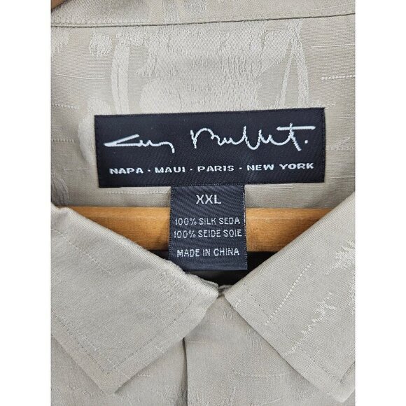 New Guy Buffet Silk Hawaiian Shirt Mens XXL Solid Tropical Beige Button Front - Picture 3 of 6